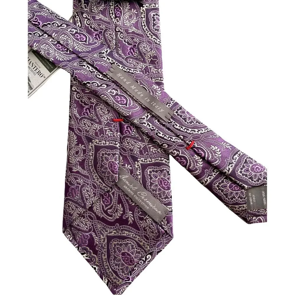 Daniel Cremieux Mantero Nwt Purple Silver 100% Silk Handmade in Italy Neck Tie